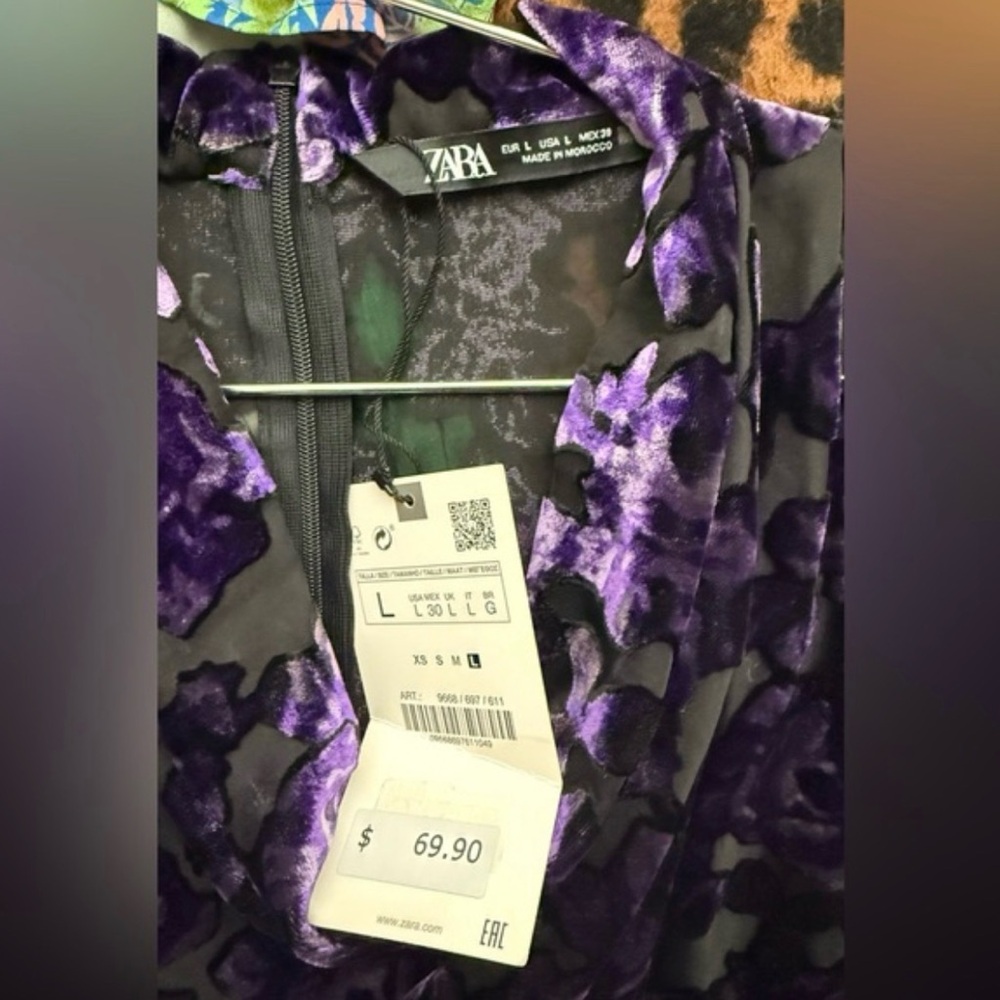 NWT ZARA Velvet Trim Burnout Mini Dress - Picture 5 of 6